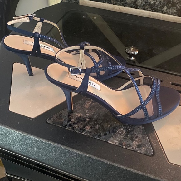 Nina Blossom Open-Toe Evening Sandal Navy Blue/Crystal Accents Size 8.5 - Picture 3 of 5